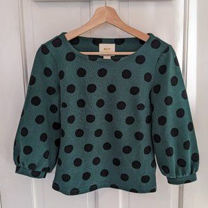 Anthropologie Maeve Decatur 3/4 Sleeve Green Polka Dot Top